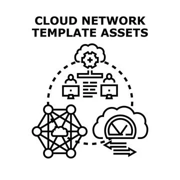 Cloud network template assets illustration designing it architecture 스톡 일러스트