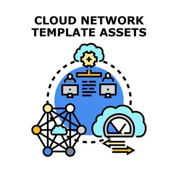 Cloud network template assets illustration designing it architecture Ilustração Stock