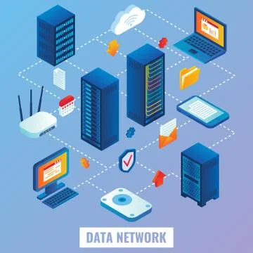 Cloud network vector flat isometric illustration 스톡 일러스트