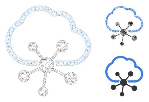 Cloud Network Vector Mesh Carcass Model and Triangle Mosaic Icon 스톡 일러스트