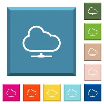 Cloud network white icons on edged square buttons 스톡 일러스트