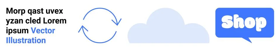 Cloud Networking and E-commerce Vector with Rotating Arrows and Shop Button Stock Illustration