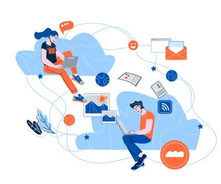 Cloud networking and social media communication vector illustration. イラスト素材