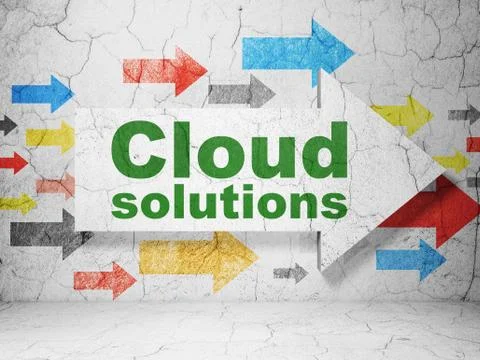 Cloud networking concept: arrow with Cloud Solutions on grunge wall background Stock Illustration