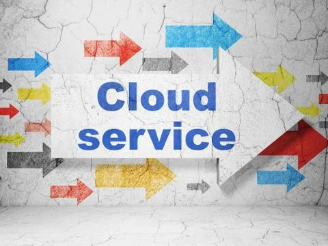 Cloud networking concept: arrow with Cloud Service on grunge wall background Illustrazione stock