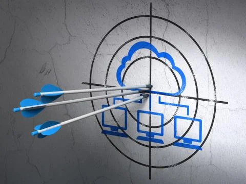 Cloud networking concept: arrows in Cloud Network target on wall background Stock Illustration