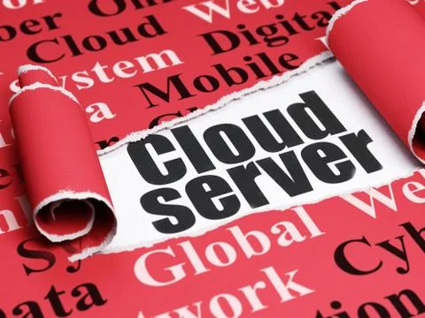 Cloud networking concept: black text Cloud Server under the piece of  torn paper Illustrazione stock