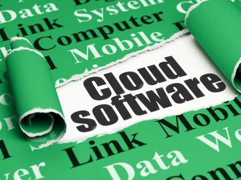 Cloud networking concept: black text Cloud Software under the piece of  torn Illustrazione stock