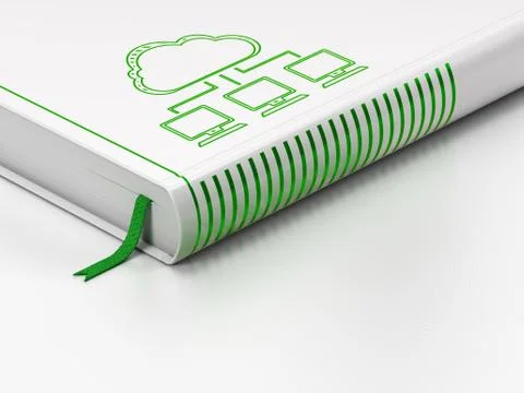 Cloud networking concept: closed book, Cloud Network on white background Stock Illustration