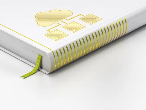 Cloud networking concept: closed book, Cloud Network on white background Illustrazione stock