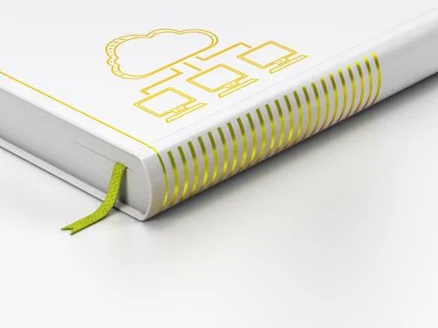 Cloud networking concept: closed book, Cloud Network on white background Illustrazione stock
