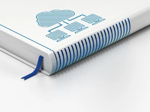 Cloud networking concept: closed book, Cloud Network on white background 스톡 일러스트