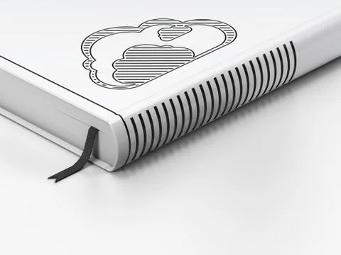 Cloud networking concept: closed book, Cloud on white background Illustrazione stock