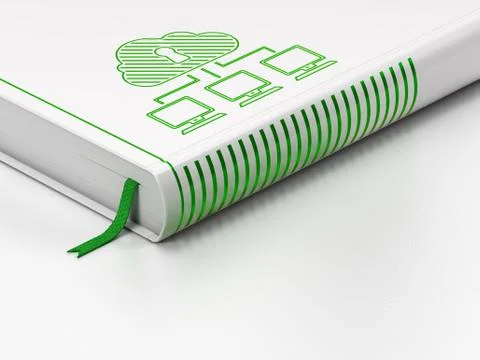 Cloud networking concept: closed book, Cloud Network on white background Illustrazione stock