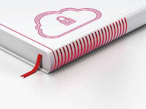 Cloud networking concept: closed book, Cloud With Padlock on white background Stock Illustration