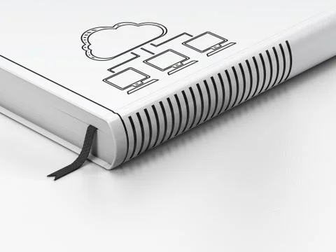 Cloud networking concept: closed book, Cloud Network on white background Stock Illustration