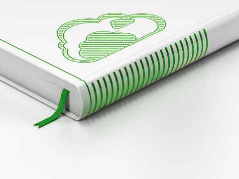 Cloud networking concept: closed book, Cloud on white background Illustrazione stock