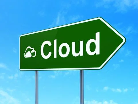 Cloud networking concept: Cloud and Cloud on road sign Stock Illustration