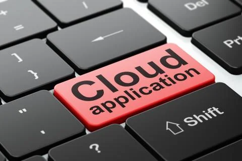 Cloud networking concept: Cloud Application on computer keyboard background Stock Illustration