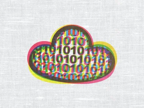 Cloud networking concept: Cloud With Code on fabric texture background Illustrazione stock