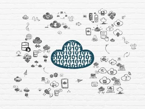 Cloud networking concept: Cloud With Code on wall background Stockillustratie