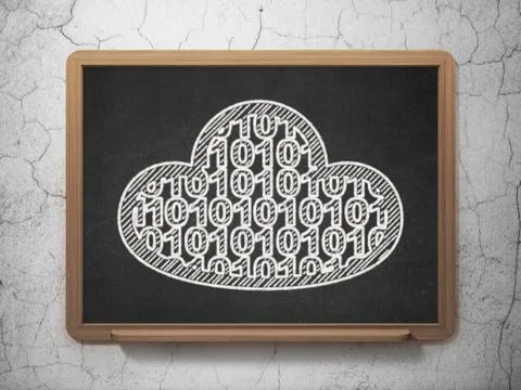 Cloud networking concept: Cloud With Code on chalkboard background Illustrazione stock