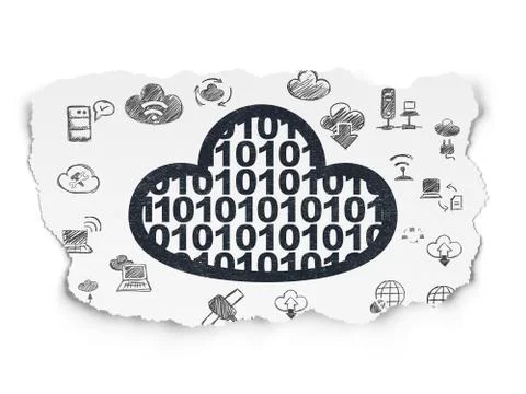 Cloud networking concept: Cloud With Code on Torn Paper background Stock Illustration