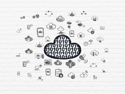 Cloud networking concept: Cloud With Code on wall background Stock Illustration