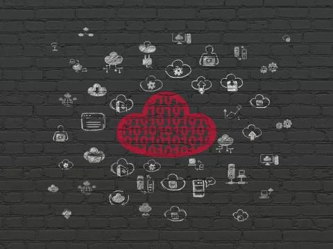 Cloud networking concept: Cloud With Code on wall background Stock Illustration