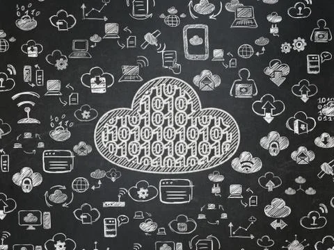Cloud networking concept: Cloud With Code on School board background Stock Illustration