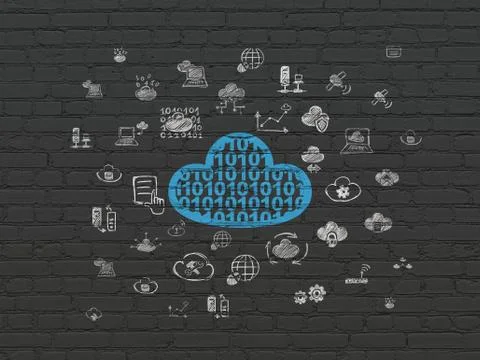 Cloud networking concept: Cloud With Code on wall background Stockillustratie
