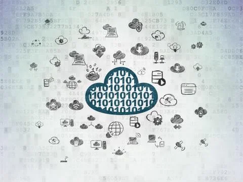 Cloud networking concept: Cloud With Code on Digital Data Paper background イラスト素材