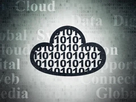 Cloud networking concept: Cloud With Code on Digital Data Paper background Illustrazione stock