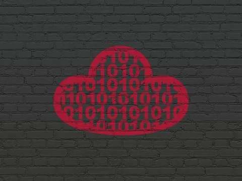 Cloud networking concept: Cloud With Code on wall background 스톡 일러스트