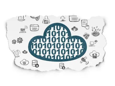Cloud networking concept: Cloud With Code on Torn Paper background Stock Illustration