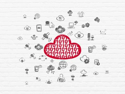 Cloud networking concept: Cloud With Code on wall background Illustrazione stock