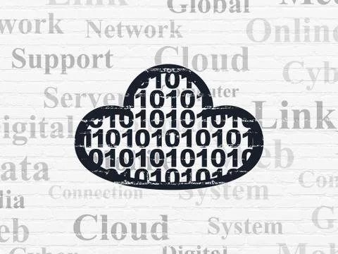 Cloud networking concept: Cloud With Code on wall background Illustrazione stock