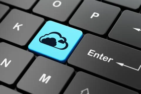 Cloud networking concept: Cloud on computer keyboard background Illustrazione stock