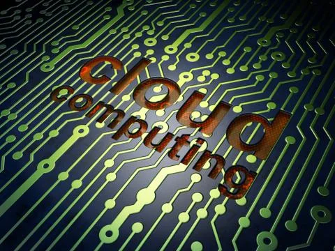 Cloud networking concept: Cloud Computing on circuit board backg Illustrazione stock