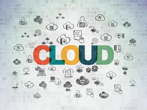 Cloud networking concept: Cloud on Digital Data Paper background Illustrazione stock