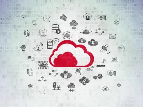 Cloud networking concept: Cloud on Digital Data Paper background Illustrazione stock