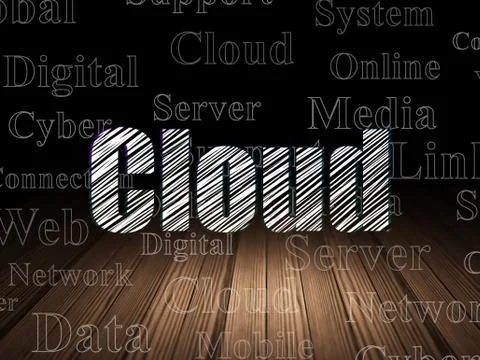 Cloud networking concept: Cloud in grunge dark room Stock Illustration