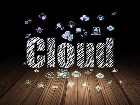 Cloud networking concept: Cloud in grunge dark room Stock Illustration