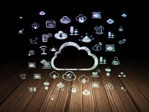 Cloud networking concept: Cloud in grunge dark room Illustrazione stock