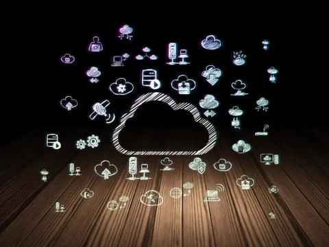 Cloud networking concept: Cloud in grunge dark room Stock Illustration