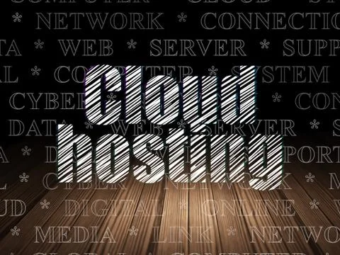 Cloud networking concept: Cloud Hosting in grunge dark room Stockillustratie