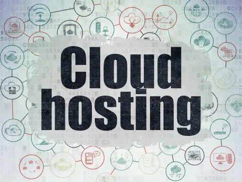 Cloud networking concept: Cloud Hosting on Digital Data Paper background Illustrazione stock