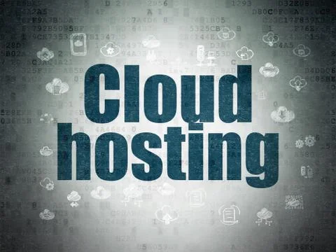 Cloud networking concept: Cloud Hosting on Digital Data Paper background Illustrazione stock