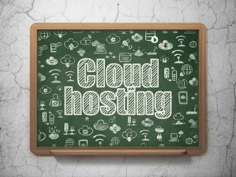 Cloud networking concept: Cloud Hosting on School board background イラスト素材