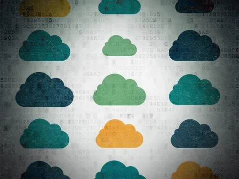 Cloud networking concept: Cloud icons on Digital Paper background 库存插图